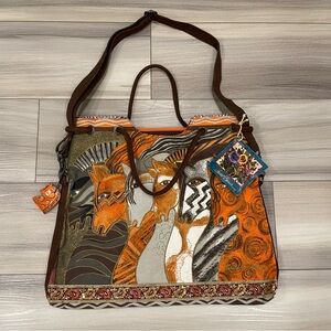 ✨Vintage✨NWT LAUREL BURCH Sun 'n Sand Moroccan Mares Painted Canvas Tote Bag